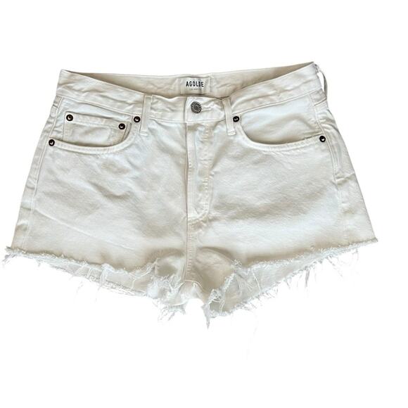 Agolde Revolve Women’s Parker Denim Shorts in White Repose Raw Hem Size 28 - Picture 13 of 14